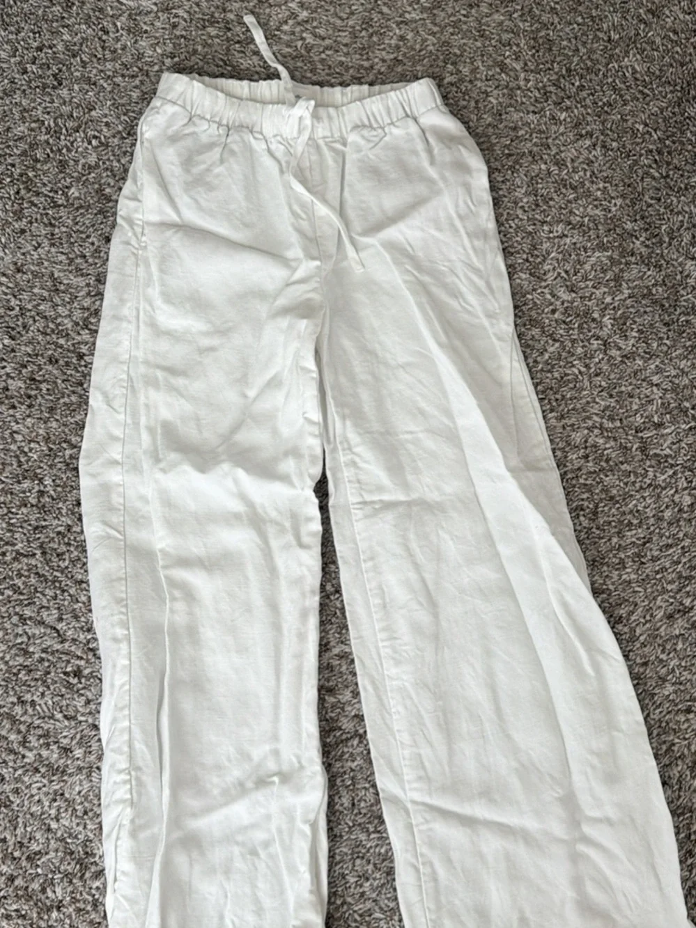 Aritzia White Drawstring Linen-Blend Wide Leg Pants